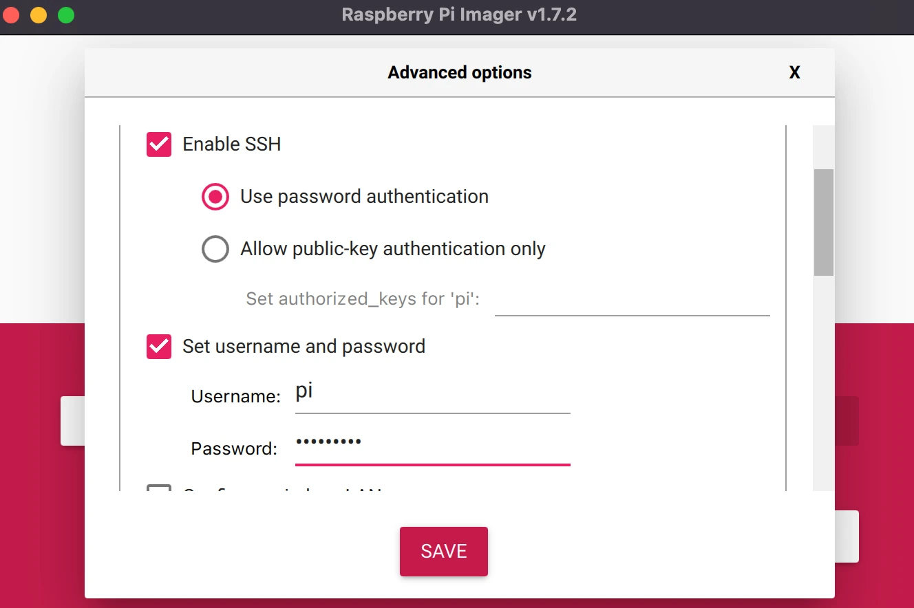 RaspberryPi Imager enable SSH and set Username and Password
