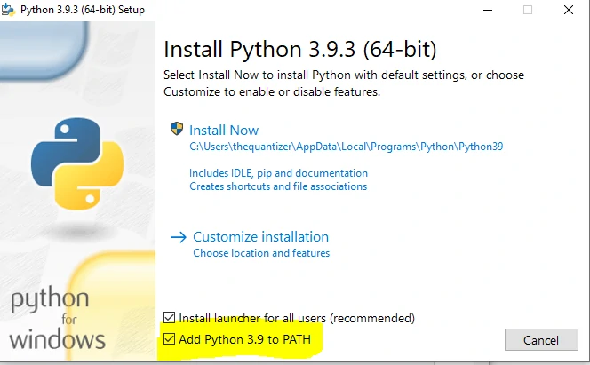 install python add to path